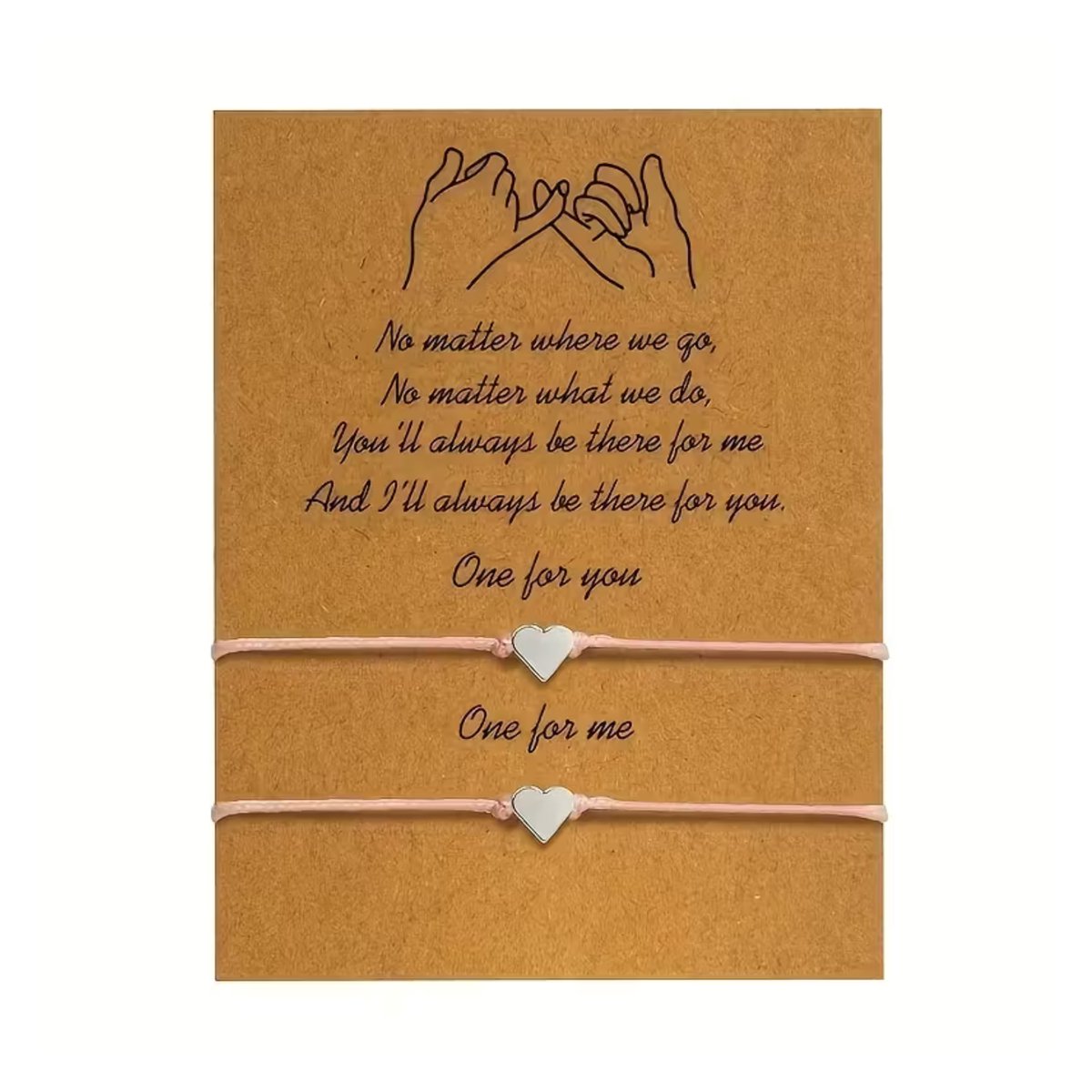 Vriendschapsarmband set - 2 stuks - Hartjes armband - Cadeau voor vriendin - Liefde & vriendschap - Roze touw - One for you one for me