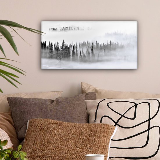 Peinture sur toile - Arbres - Brume - Forêt - Nature - Canvasdoek - 60 x 30 cm - Photo sur toile - Peinture de nature