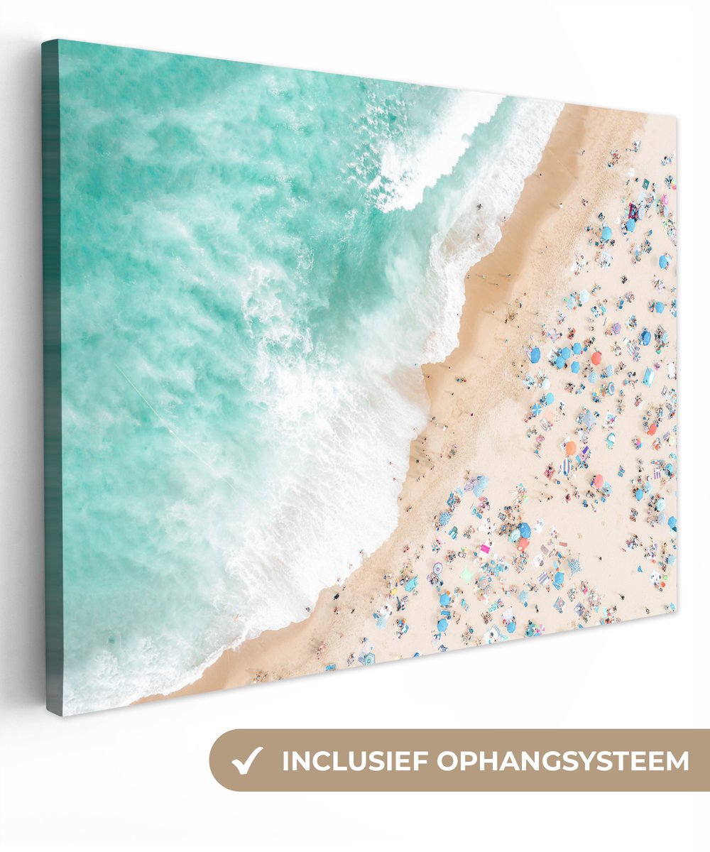 Canvas schilderij 80x60 cm - Wanddecoratie Zee - Strand - Parasols - Zomer - Muurdecoratie