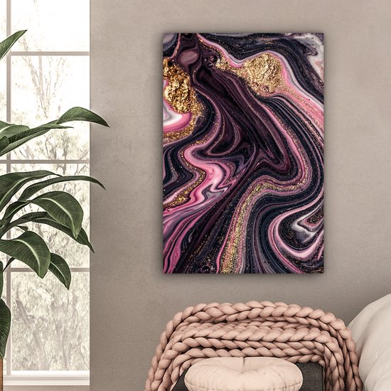 Tableau sur toile aspect marbre - Rose - Goud - Or - Luxe - Marbre - 60x90 cm - Décoration murale