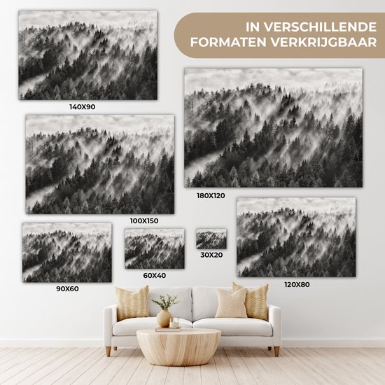 Peinture sur toile - Arbres - Brouillard - Forêt - Paysage - Peintures sur toile - 30x20 cm - Photo sur toile - Canvasdoek