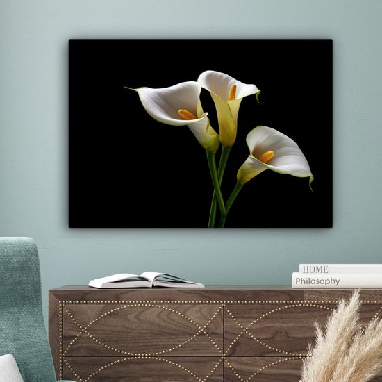 Canvas schilderij 80x60 cm - Wanddecoratie Planten - Bloemen - Wit - Natuur - Botanisch - Muurdecoratie woonkamer - Slaapkamer decoratie - Kamer accessoires - Schilderijen op canvas