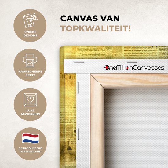 Wereldkaart avec peinture jaune qui passe au bleu sur fond avec journal 60x40 cm