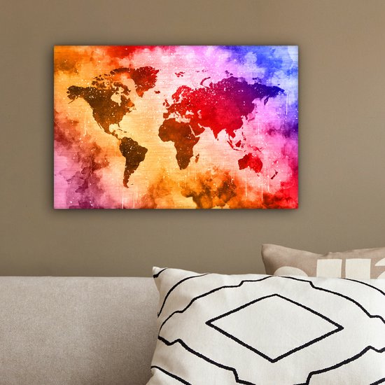Wereldkaart aux couleurs chaudes de la peinture sur fond avec motif texturé 30x20 cm