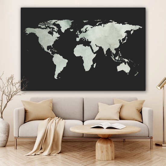 Wereldkaart aquarelle gris clair sur fond sombre 180x120 cm