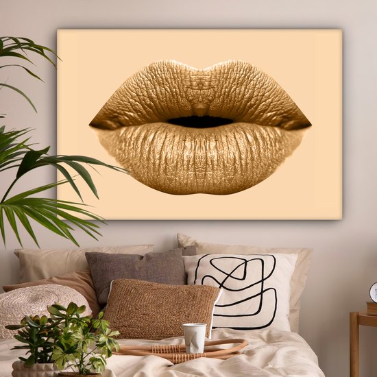 Peinture sur toile - Lèvres - Marron - Pastel - Peintures sur toile - Toile - 120x80 - Tableau sur toile - Décoration murale - Chambre