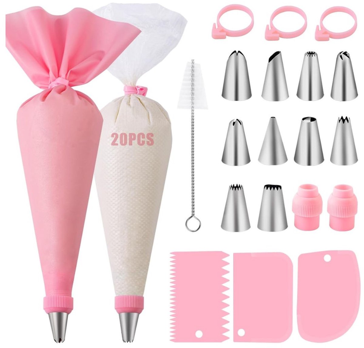Goodivery - Bakgerei-Set - Spuitzakken met Spuitmondjes - 40 Stuks Taartaccessoires - Roze
