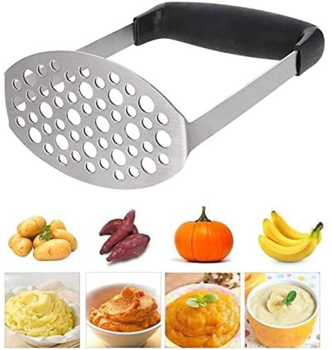 Goodivery - Aardappelstamper - Roestvrijstalen Aardappelstamper - Zilver en Zwart