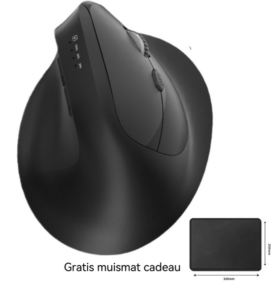 Draadloze Muis – Oplaadbaar – Ergonomisch – Zwart-Bluetooth versie-Gratis muismat cadeau-2.4G draadloos + Bluetooth dual-mode