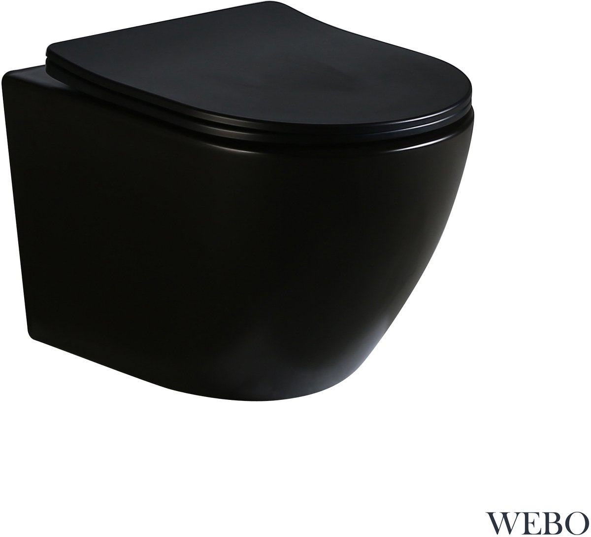WEBO Odin Toilet Hangend Mat Zwart Randloos – Kwaliteit & Design (Inclusief zitting)