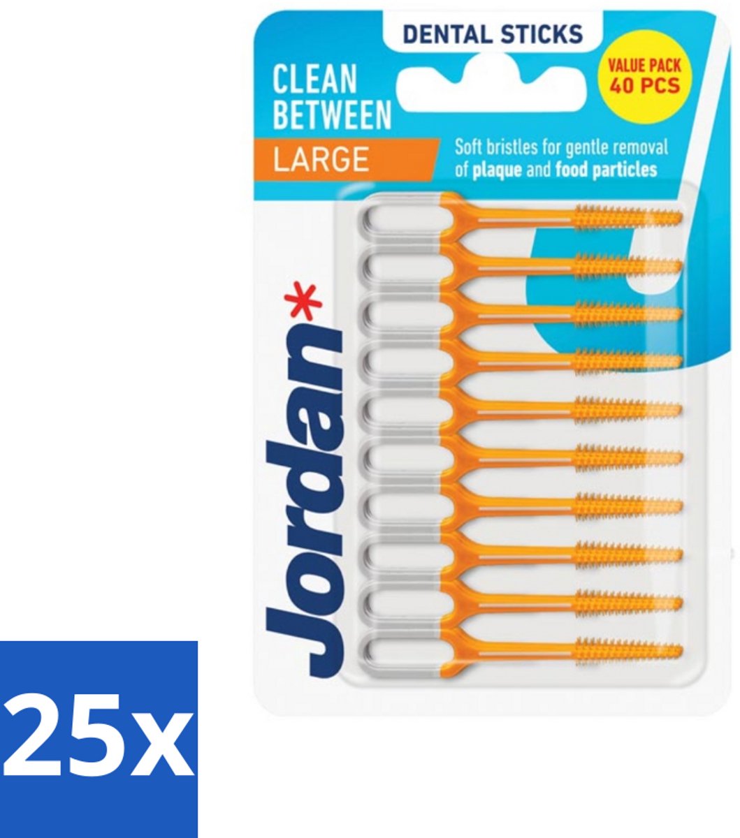 25 x Jordan Sticks Clean Between Large 40 stuks per verpakking - Tandplak Verwijderen - Tandenstoker - Mondhygiëne - Tandvlees Stimuleren - Tanden Reinigen