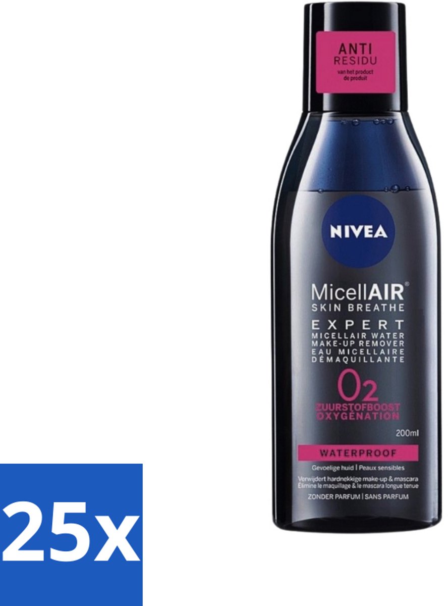 25 x Nivea - Expert Make-up Remover - Micellair Water - Gezichtsreinigingsmiddel - 200 ml - Make-up Remover - Gezichtsreinigingsmiddel - Micellen - Zuurstofboost - Huid Ademen