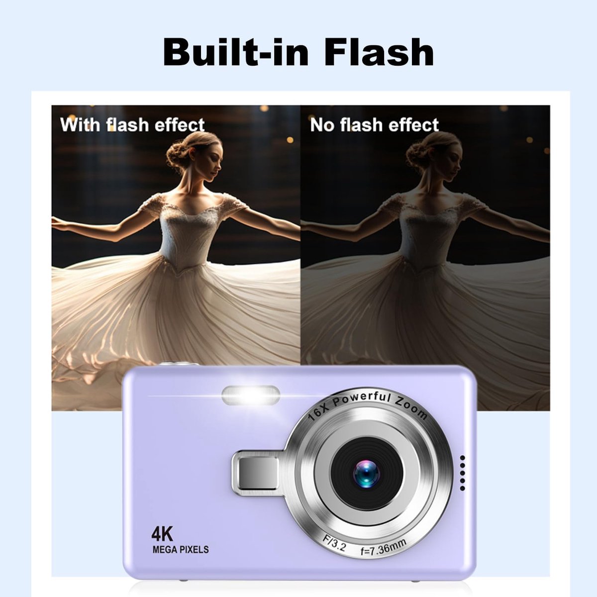 HORCONDORM S.R.L. Digitale camera - autofocus UHD 4K 50MP camera voor fotografie met 32GB SD-kaart, 16x zoom, anti-shake, draagbare compacte point-and-shoot digitale camera's voor kinderen, tieners, volwassenen en beginners thumbnail 5