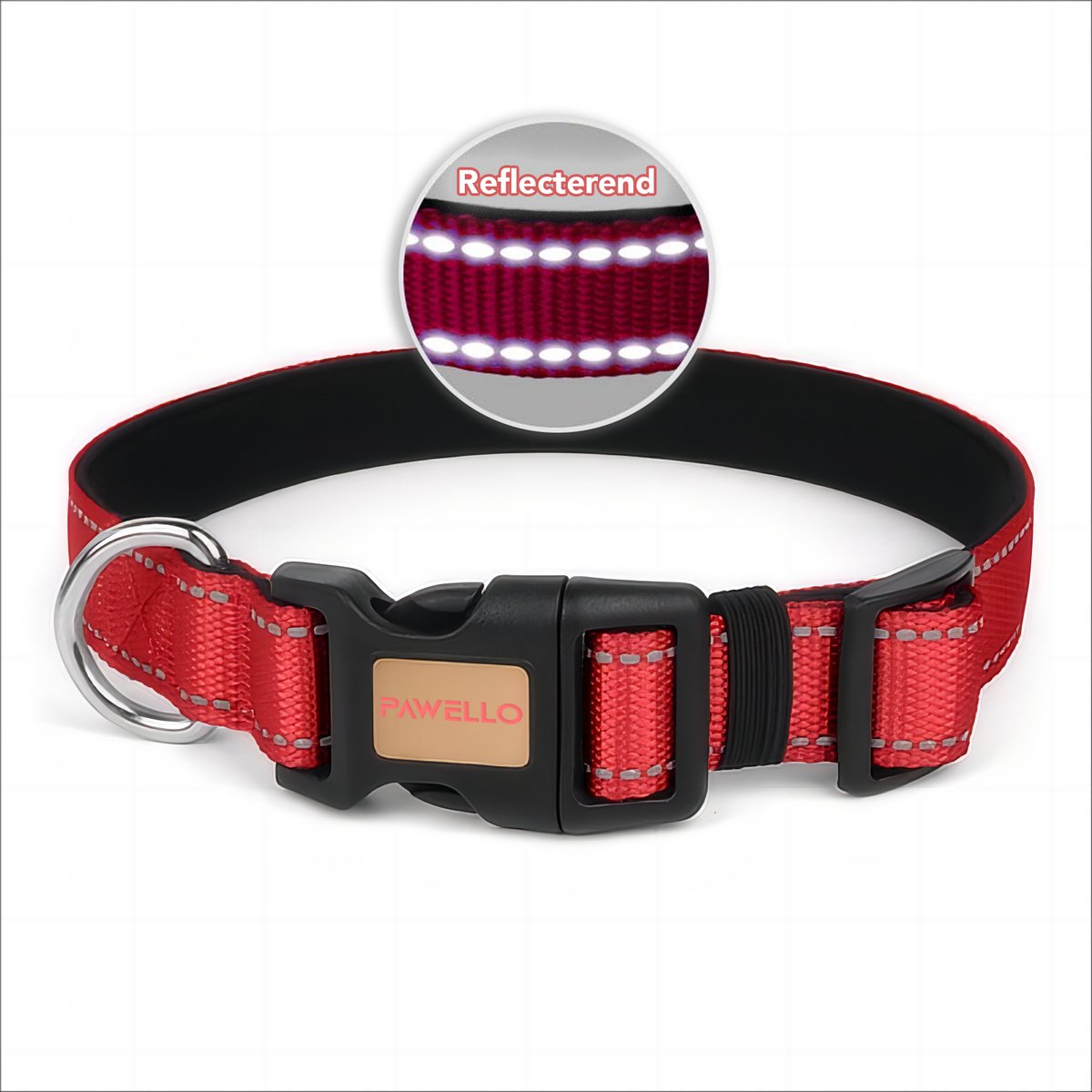 Pawello Reflecterende Hondenhalsband, Verstelbaar & Comfortabel, Waterafstotend & Oersterk – Red – Maat L (40–60 cm)