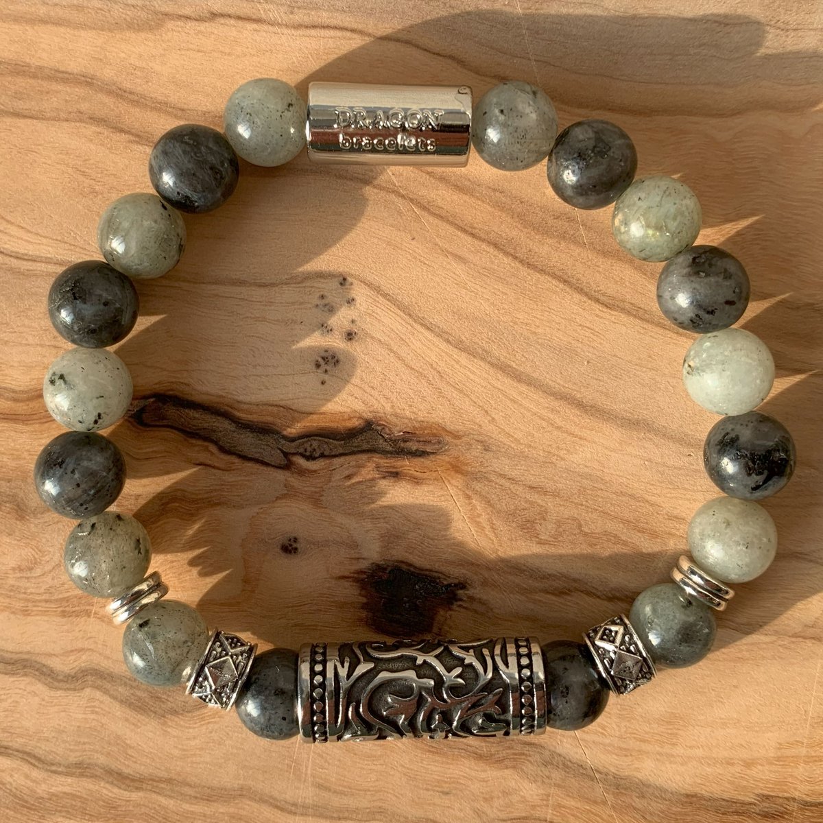 Dragon Bracelets Viking - Heren Armband - Grijs en Zwart Labradoriet - Natuursteen