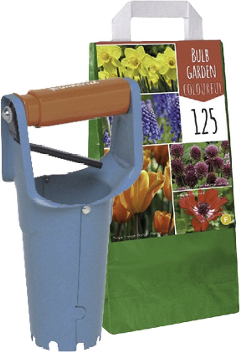 125 Bloembollen In geschenktas met Gardena Bollenplanter - Cadeau - Kerst - Alliums, Tulpen, Narcissen, Anemone, Muscari - Grootverpakking - Gemengde Kleuren