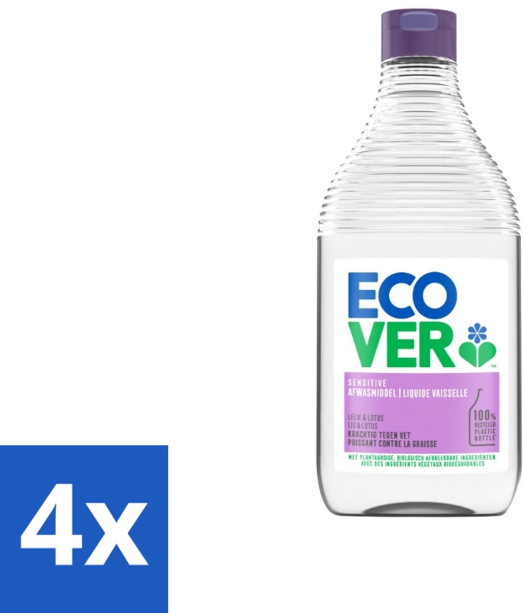 4 x Ecover - Afwasmiddel - Lelie & Lotus - 450 ml - Afwasmiddel - Biologisch Afbreekbaar - Plantaardige Reiniging - Lelie Geur - Lotus Geur
