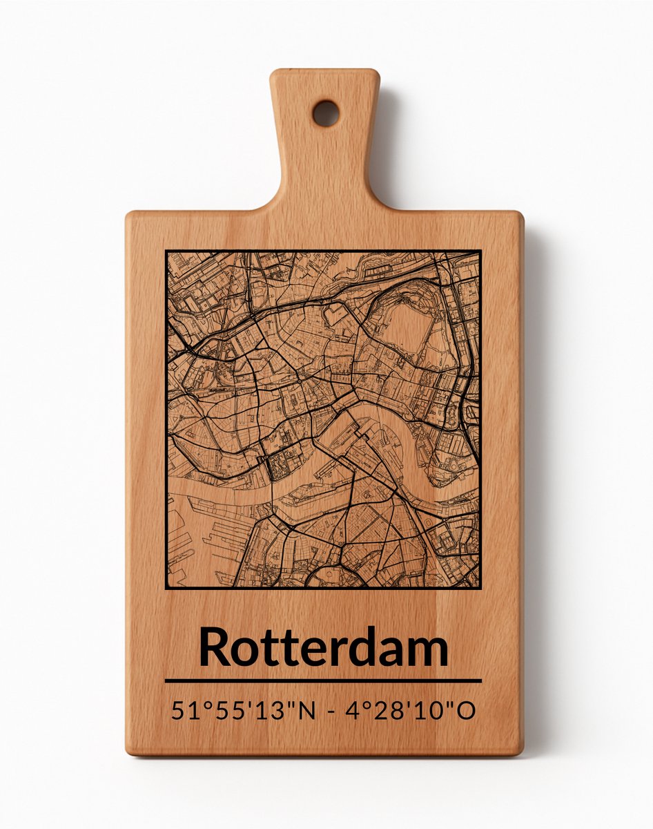 OakMan Objects - Houten Borrelplank - Rotterdam Rechthoek - Tapasplank of Serveerplank - Duurzaam Beukenhout - Gegraveerd - 36x20x2 cm