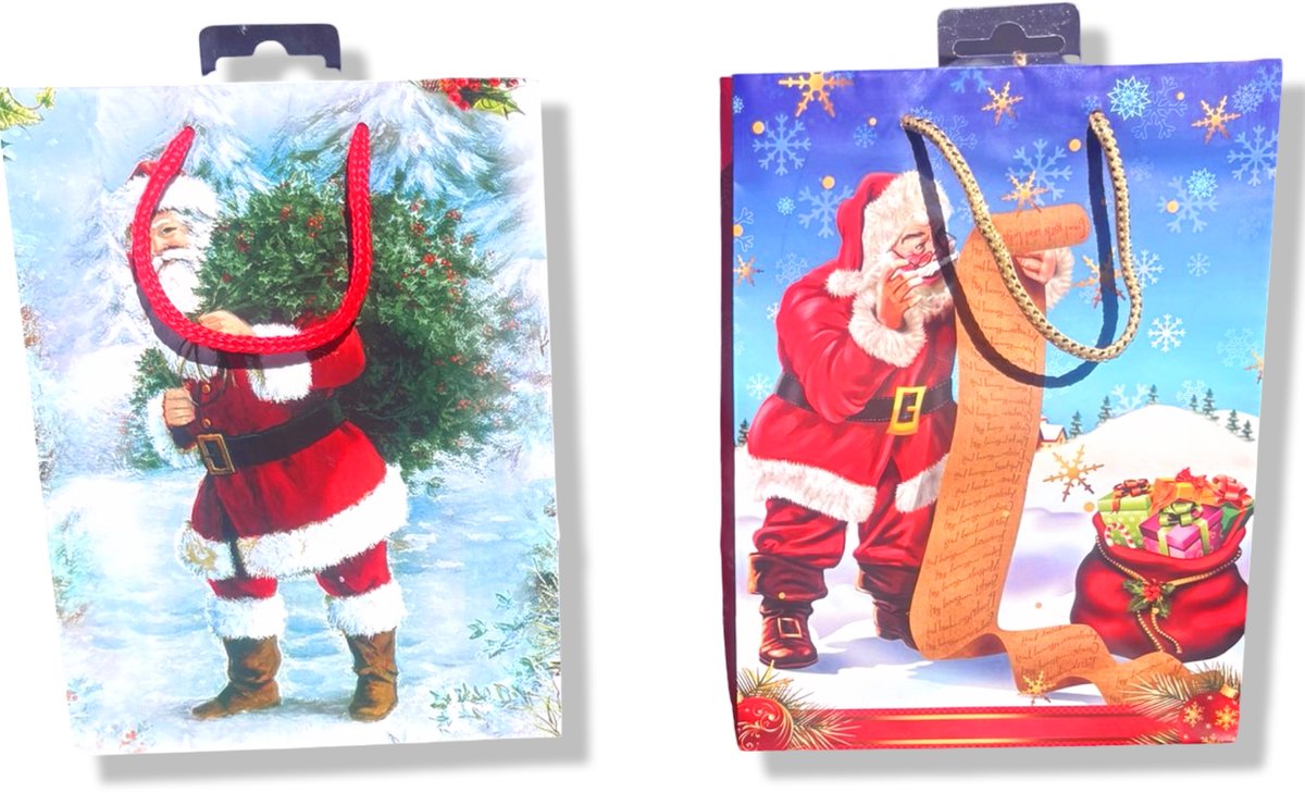 4 Luxe Kerstman Cadeautasjes A4 formaat 33x26cm - Kerst Papieren cadeautasjes met Full-color bedrukking