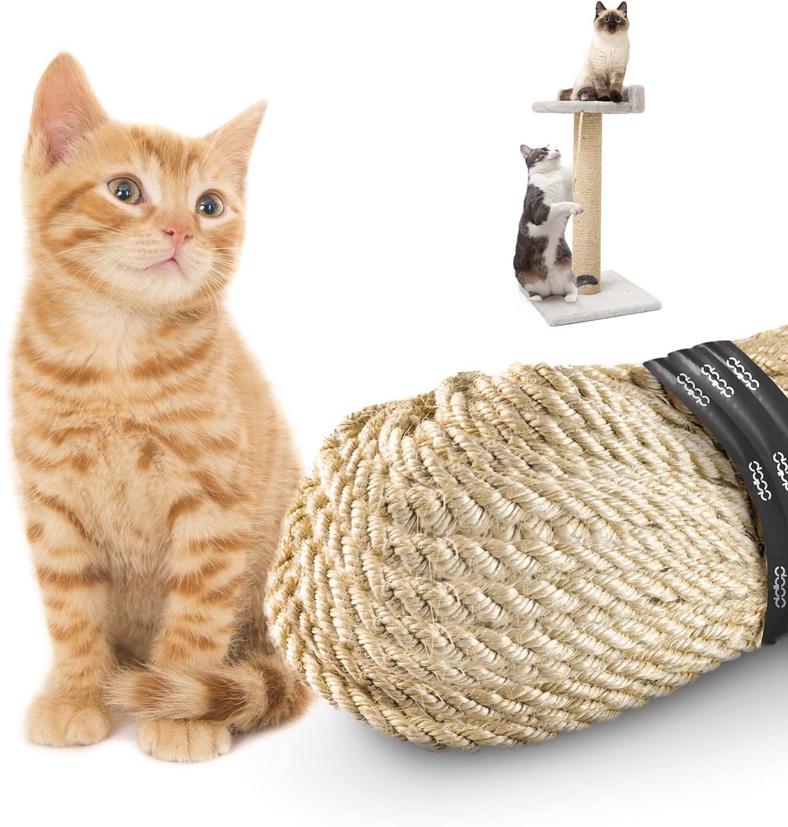 DQ-PP SISALSEIL - 100 m (2x50 Meter) - 6 mm dik - Natuurlijk Sisaltouw voor Krabpaal Kattenboom - Krabpaal DIY voor Katten Reserveonderdelen