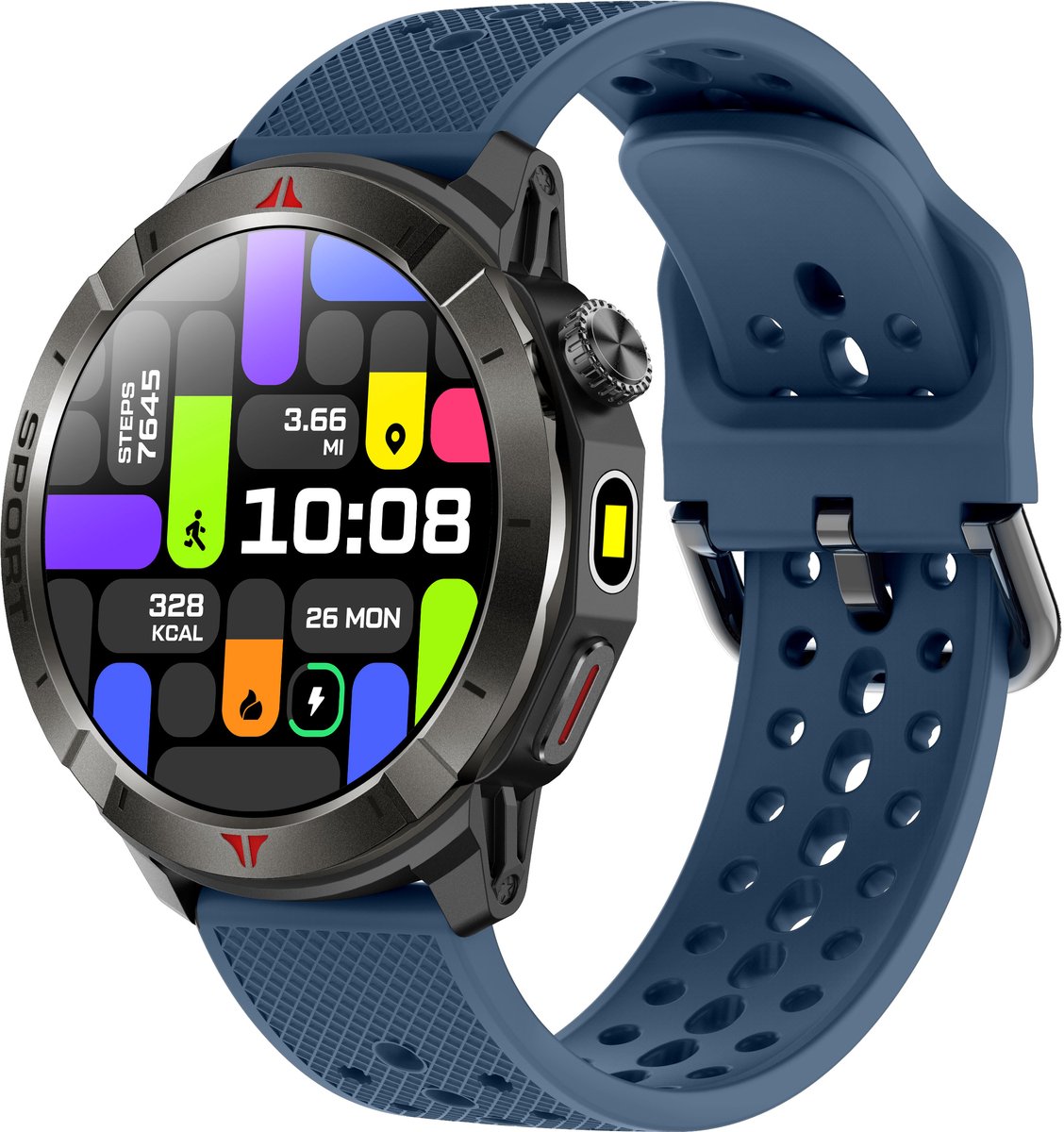 Knobbout Outdoor GPS Smartwatch – 1.43” AMOLED Scherm (466×466) – Bluetooth Bellen – Always-On Display (AOD)-Dubbele Frequentie + 6-Satelliet Locatie – Kompas, Hoogtemeter, Barometer – 100+ Sportmodi – IP68 Waterdicht – 10 Dagen Batterijduur- Blauw