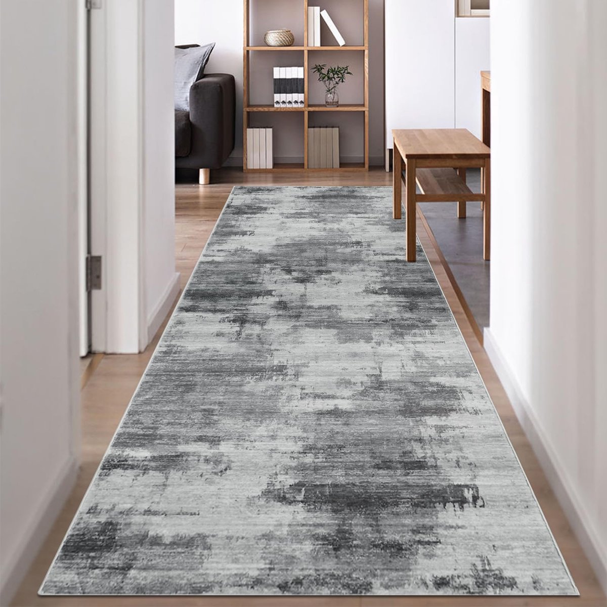 Tapijtloper - Antislip - Wasbaar - Modern - Voor Hal, Keuken, Slaapkamer & Woonkamer - Donkergrijs - 80x300 cm