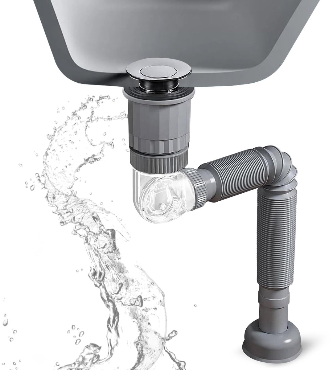 Afvoerset voor keukengootsteen, universele afvoerset voor badkamergootsteen met geur- en lekvrije pop-up wastafelafvoer, flexibele afvoerbuisaansluiting, afvoer voor afvalwater, uitschuifbaar van 42 tot 100 cm