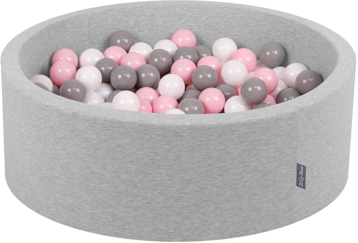 KiddyMoon ballenbad 90x30cm - 300 ballen ∅ 7cm ballenbad met kleurrijke ballen voor baby's kinderen rond - lichtgrijs:wit/grijs/roze
