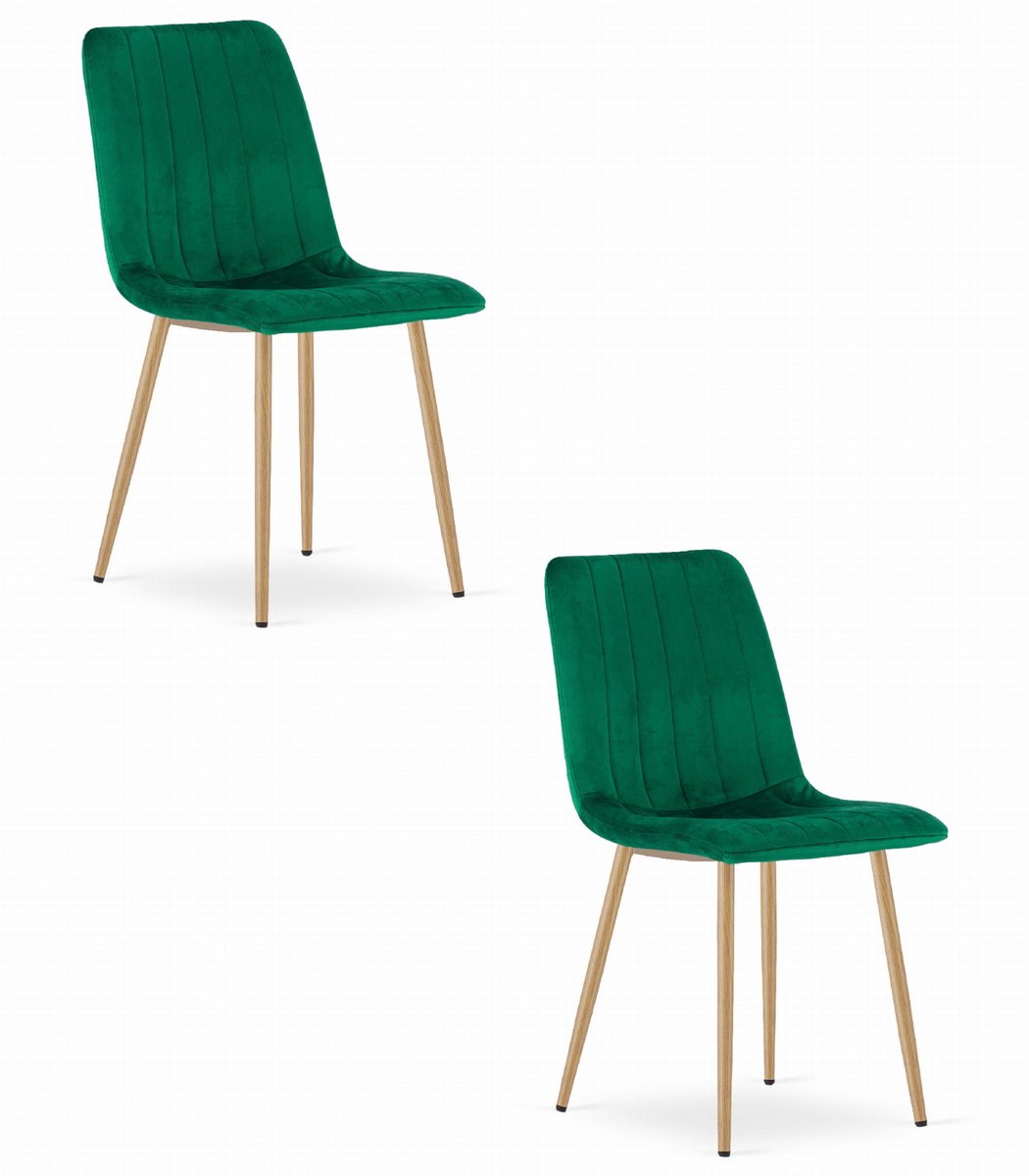 LEOBERT Set van 2 Eetkamerstoelen LAVA - Groen - Houtlook Metalen Poten - Velvet Bekleding - Industriële Stijl, Max. 110 kg, Ergonomisch Design, Comfortabele Zitting groen / houtlook