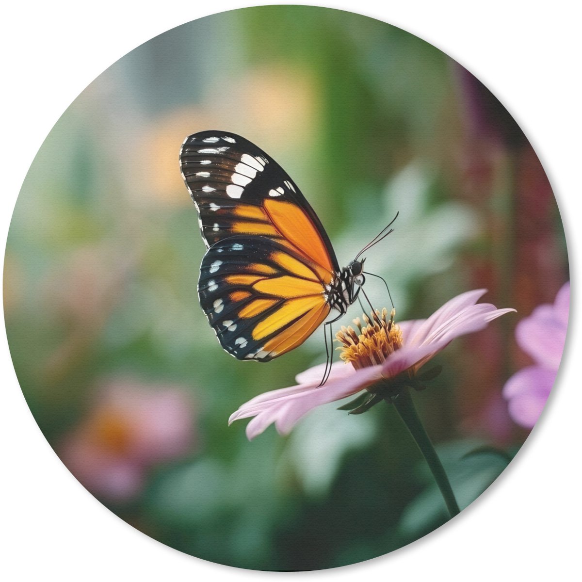 Muismat rond 30x30 cm - Mousepad Roze bloemen - Vlinder - Zachte focus - Ronde muismatten