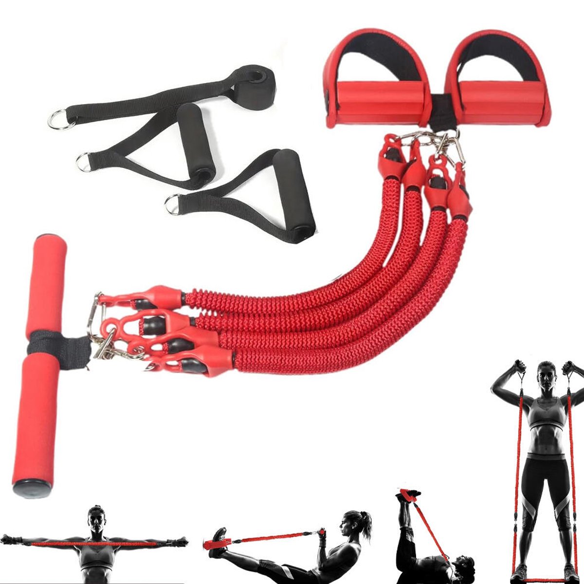 1 Set Buikspiertrainer - Trekkoord Met Vier Buizen Fitness - Sit-up Fitness Rekken - Ab Trainer - Ab Roller - Ab Wheel - Fitness Weerstandsband - Taille oefenbanden - Fitnessspantouw - Sport Elastiek met handvat - Voor Thuis Gym en Buiten Training - 1 - €27,99