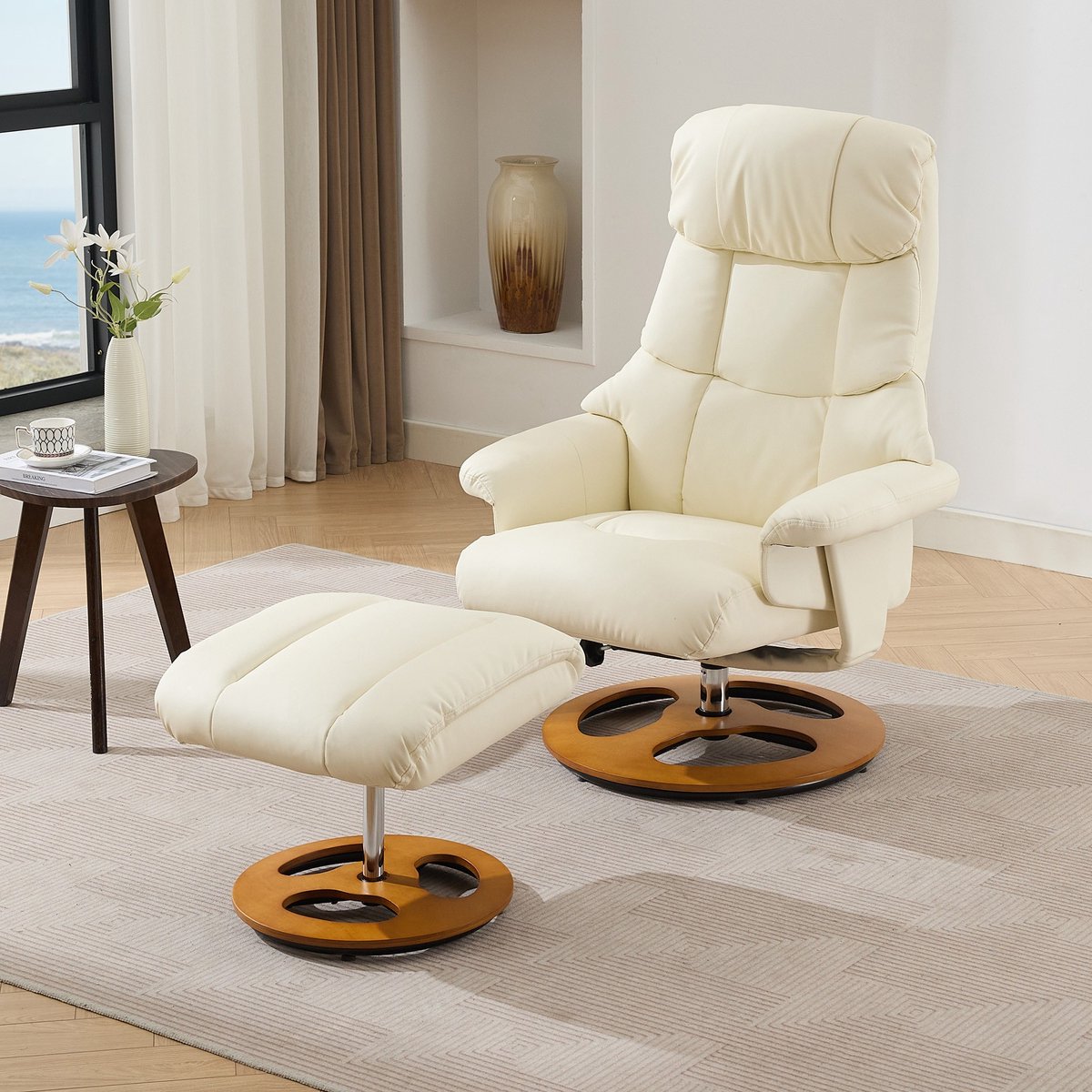 Sweiko Massagestoel - Verwarmingsfunctie - Met hocker - 360° draaibaar - Kunstleer - Wit
