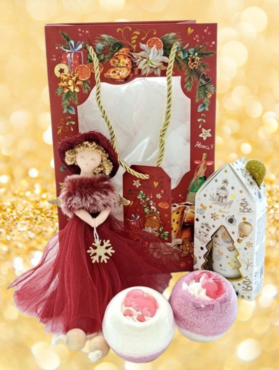 Foto: Kerstcadeau luxe cadeauset voor vrouwen wellness geschenkset met bruisballen handcr me kerst engel verwenpakket in cadeautas