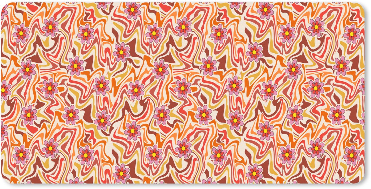 Muismat XXL 90x45 cm - Bureau onderlegger - Bureau mat Retro - Bloemen - Patroon - Bureaumat - Gaming mousepad xl - Bureaulegger groot - Computer deskmat
