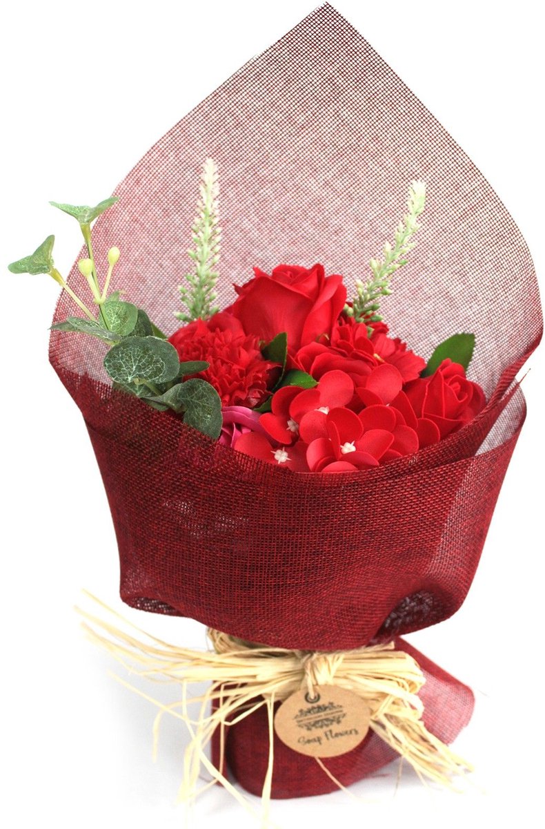 Zeep Bloemen Boeket - Rood - Rozengeur - 35 x 17 x 10cm