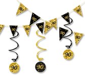LUQ – Chic Set 90 Jaar – Zwart-Goud – Verjaardag Party Feestpakket Decor – Luxe Slingers Vlaggenlijn – Direct Ophangen
