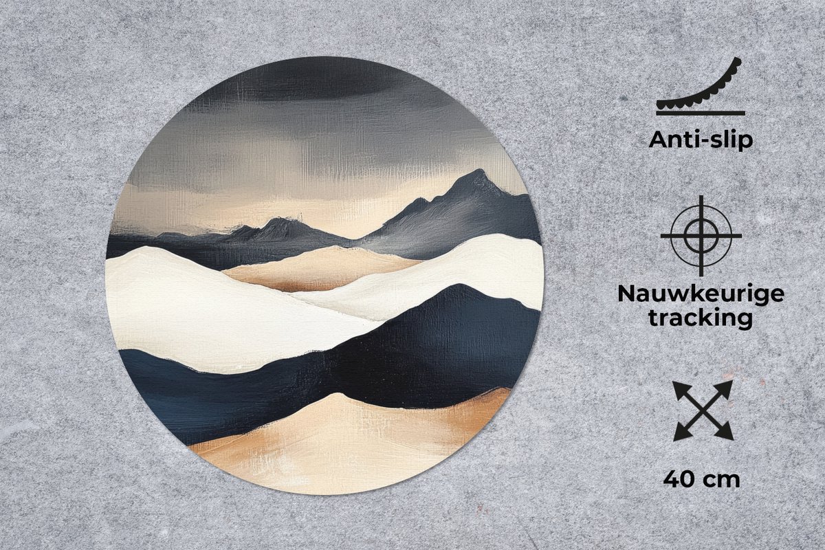 Muismat rond 40x40 cm - Mousepad Bergen - Donkerblauw - Landschap - Ronde muismatten