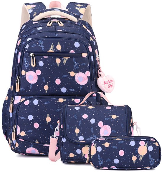 Donkerblauwe rugzak driedelige set - Rugzak - Rugzak meisje - rugzak jongens - 46.5 x 32.5 x 22 cm - 15.6 inch laptoptas - Schooltas voor meisjes - Schoolrugtas