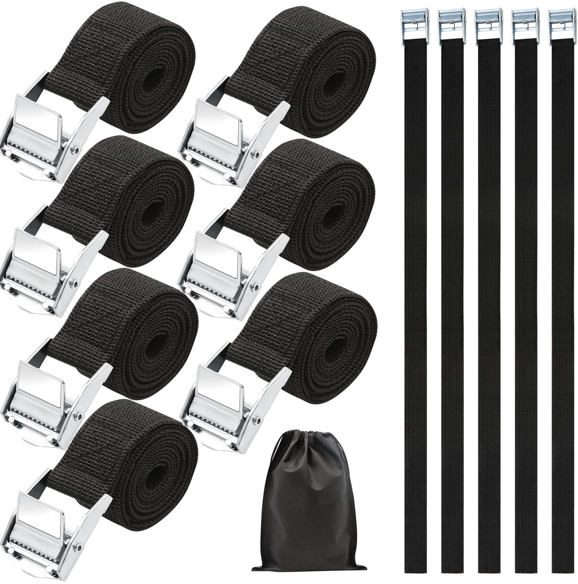 12 stuks Spanbanden met Klemsluiting - Zwart 50 cm - Voor Fiets, Steekwagen, Motor, Auto, Camping - Inclusief 1 Opbergzak
