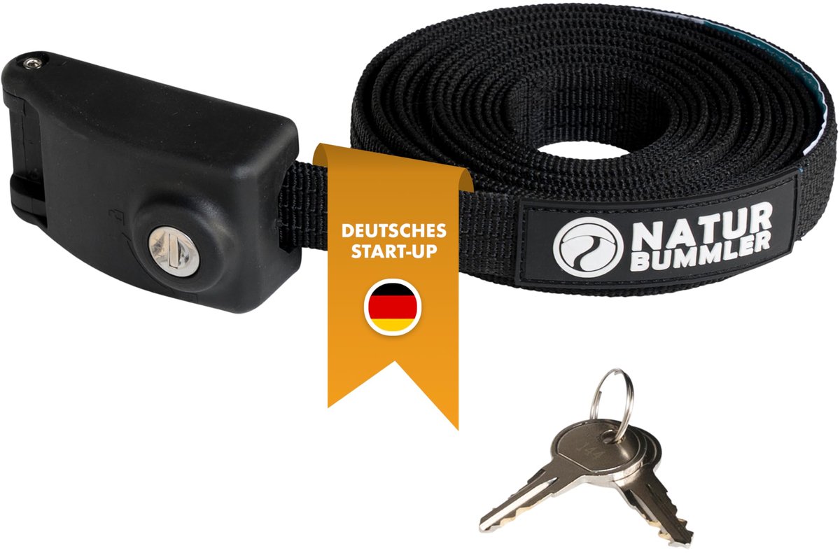 Afsluitbare Spanband - Met geïntegreerde staalkabel, slot en sleutel - Voor dakbox, daktent, motor en fiets - Zwart, 4 meter