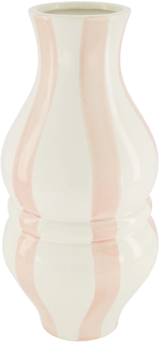 Vase ceramic 14.8x14.8x32cm keramieken vaas wit met roze strepen