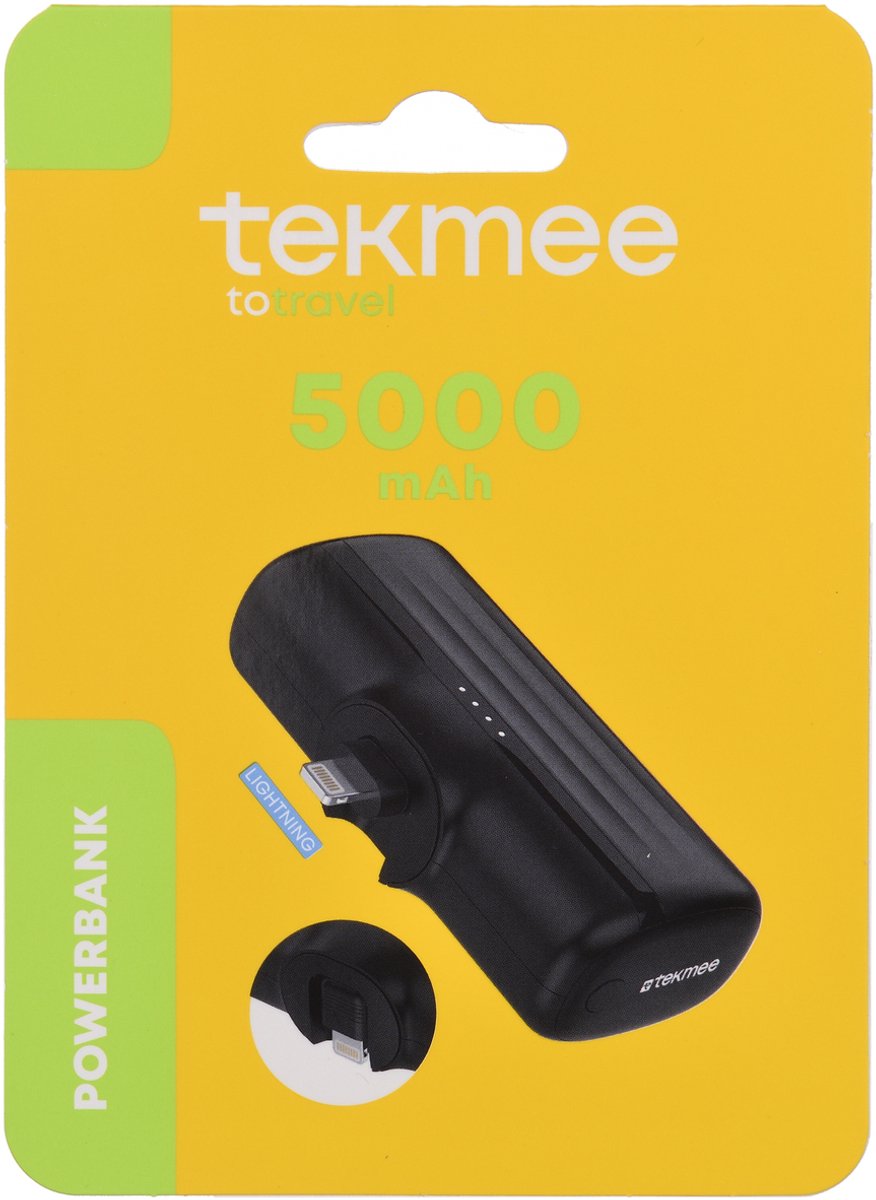 Tekmee Powerbank 5000 mAh – Draagbare Oplader – USB-C en Lightning – Snelladen tot 2.1A – foto 4
