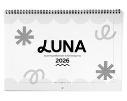 foto van LUNA Familieplanner 2026 XL Maandkalender A3 zwart wit gezinsplanner 6 personen planner met groot maandoverzicht
