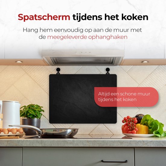 KitchyMist Inductie Beschermer 71x52 cm - Stenen Muur in het Zwart - Kookplaat Beschermer - Afdekplaat voor Kookplaat - Inductie Mat - Spatscherm Achterwand Keuken