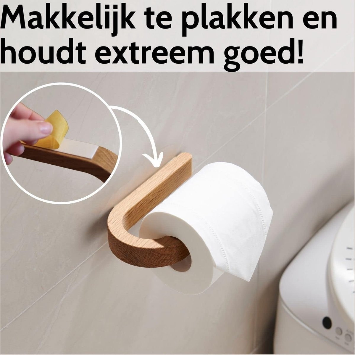 QPFO® Toiletrolhouder hout zonder boren – Zelfklevende wc papierhouder – Stijlvolle toiletpapierhouder voor badkamer en toilet