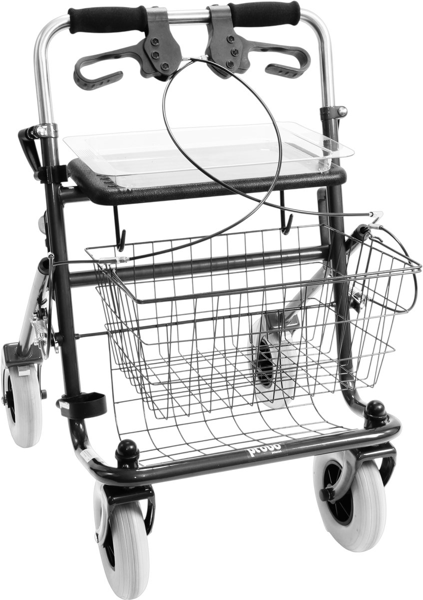 Rollator 43 cm zitbreedte - Premis Provo - Tot 120 kg - In hoogte verstelbaar - Duwbeugel - Dubbelzijdig geremd - Passieve rem - Metallic Zwart