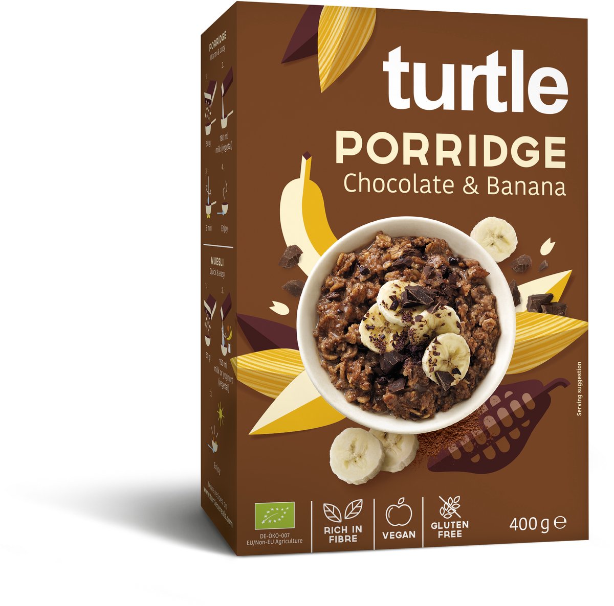 Turtle Porridge Chocolate & Banana - Havermout Mix - Bio - Glutenvrij