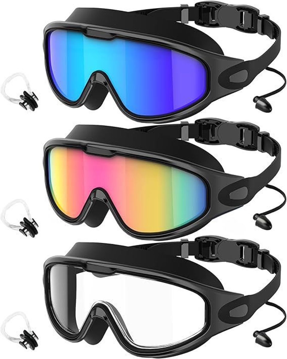 Zwembrillen voor volwassenen: breed gezichtsveld, bescherming, anti-condens en lekvrij, unisex, 3-pack