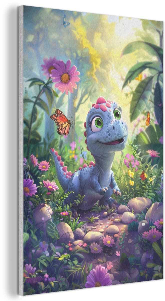 Akoestisch wandpaneel 60x90 cm - Vilt schilderij Dino - Paars - Baby - Dinosaurus - Akoestische panelen - Geluidsdempende wanddecoratie - Geluidsisolatie woonkamer - Muurdecoratie geluidspanelen