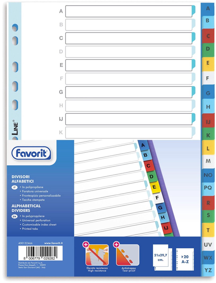Favorit 400132466 indextab Alfabetische tabbladindex Polypropyleen (PP) Meerkleurig
